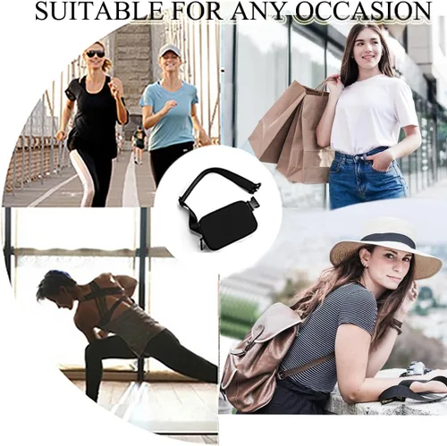 Vista 8 de Bolsa de Cintura Mini Negra Riñonera para Mujeres y Hombres, Riñonera Pequeña de Moda, Bolsa Cruzada para Cintura para Correr, Senderismo, Jogging