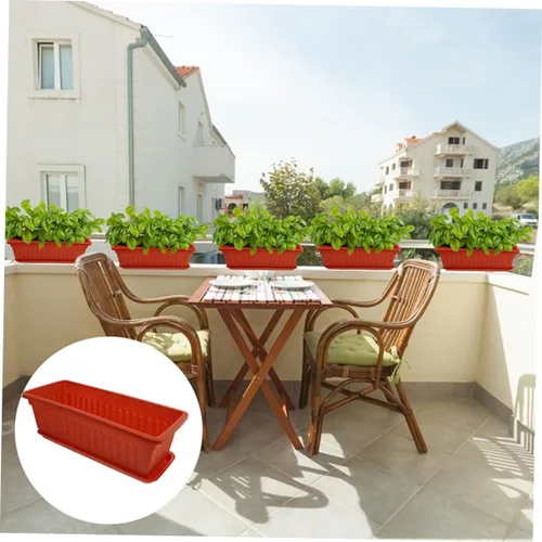 Vista 2 de Maceta rectangular de plástico para plantas de interior, jardinería, macetas de metal, macetas de cactus con bandeja, cuenco para suculentas