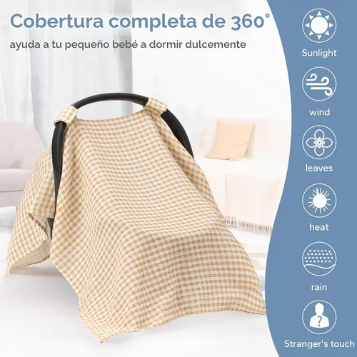 Vista 6 de SERAPHY Fundas de asiento de automóvil 100% muselina de algodón para bebés, funda universal para asiento de automóvil de bebé, cubierta de asiento