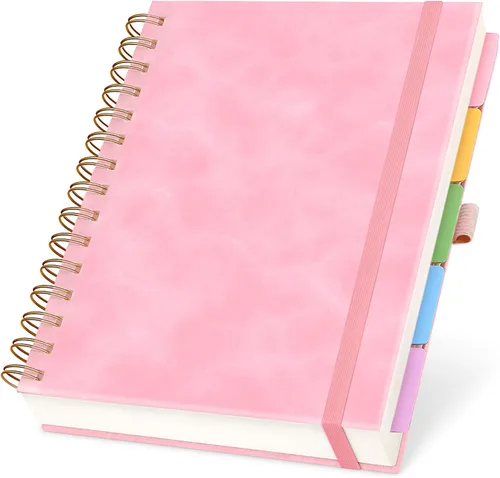 Vista 8 de Cuaderno de espiral encuadernado en cuero de tapa dura de 8x10 pulgadas con divisores removibles - Negro - 300 páginas Cuaderno de 5 asignaturas