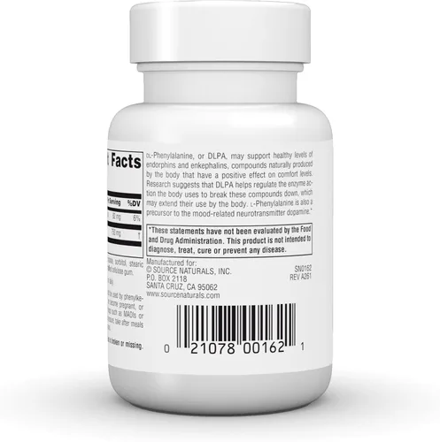 Vista 4 de Source Naturals DLPA DL-fenilalanina, 375 mg - 60 Tabletas