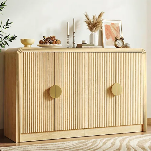 Vista 8 de Decofy Aparador buffet de 55 pulgadas, moderno gabinete de consola de mediados de siglo con estantes ajustables y puertas de grano ondulado