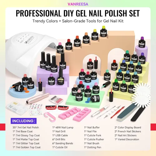 Vista 10 de VANREESA 69PCS Gel Nail Kit with 48W U V Nail Lamp and Electric Nail Drill 54-Bright Luxe Tone