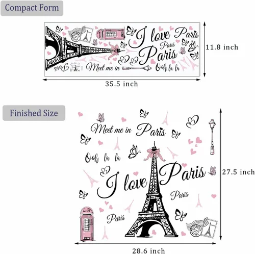 Vista 7 de Pegatinas de pared de la Torre Eiffel de París, calcomanía para dormitorio, sala de estar, fondo de sofá, decoración de pared de TV, decoración