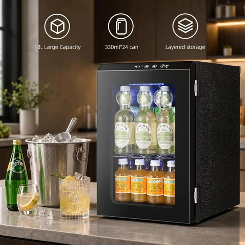 Vista 7 de Antarctic Star Mini refrigerador de 18 litros de 24 latas, refrigerador de bebidas con compresor silencioso, luz LED, refrigerador pequeño