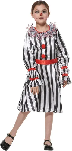 Vista 7 de FantastCostumes Disfraz de payaso de circo a rayas espeluznante de Halloween para niñas