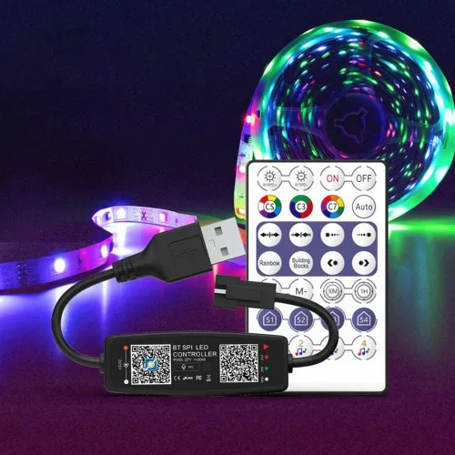 Vista 4 de WS2811 WS2812B controlador LED Bluetooth música con micrófono para SK6812 WS2812 Pixel LED tira de luz APP 28Keys remoto USB 5V