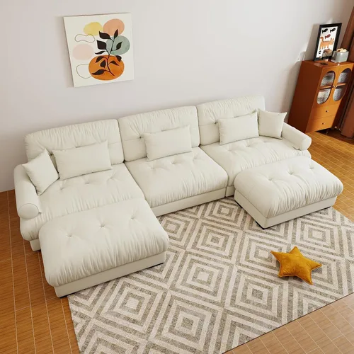Vista 67 de Sofá modular de gran tamaño de 94 pulgadas, sofás seccionales grandes de color beige y blanco para sala de estar, juego de sofá de terciopelo, sofás