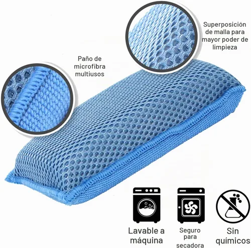 Vista 4 de Scrub-It - Esponja de cocina de microfibra Miracle (6 unidades) – Esponjas de limpieza para lavavajillas resistentes a arañazos – Lavable a máquina