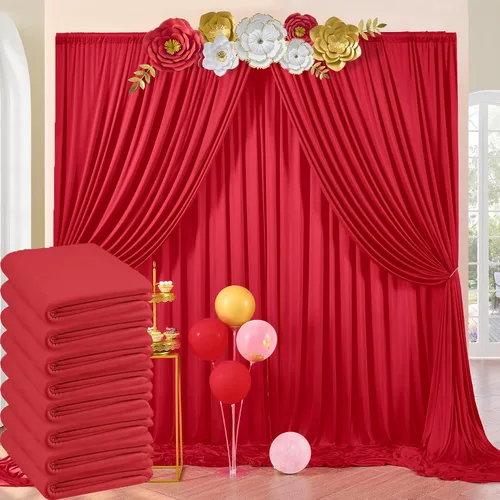 Vista 17 de Paneles de cortinas de fondo rojo sin arrugas de 30 x 8 pies para fiestas, cortinas de fondo de fotos de poliéster, 6 paneles de 5 x 8 pies