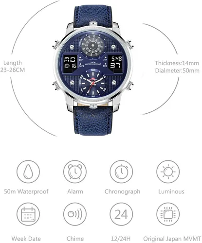 Vista 3 de KAT-WACH Relojes casuales para hombre reloj de cara grande para hombre 1969in reloj tres tiempos caja azul reloj impermeable 5ATM pantalla analógica
