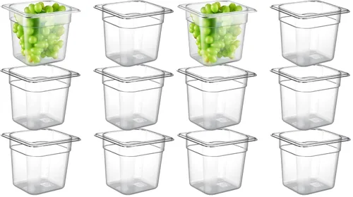 Vista 42 de CURTA Paquete de 6 bandejas de comida NSF, tamaño medio de 2 1/2 pulgadas de profundidad, plástico de policarbonato comercial transparente apto