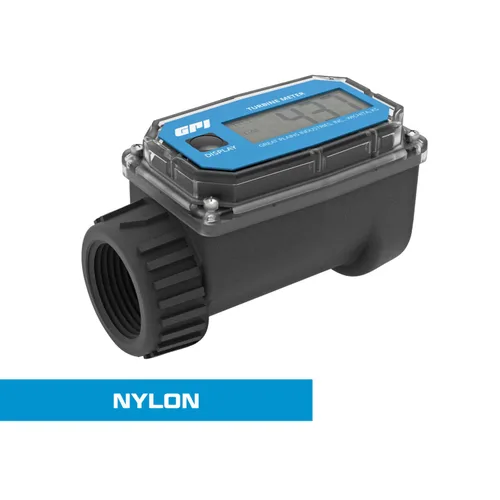 Vista 2 de GPI - Medidor de flujo de turbina serie 01N para agua, cuerpo de nylon, 3-30 GPM (113255-4)