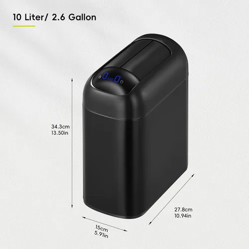 Vista 2 de EKO Astro Slim Basurero con sensor, 10L / 2.6 galones, papelera sin contacto con tapa de mariposa de cierre suave, papelera de acero inoxidable