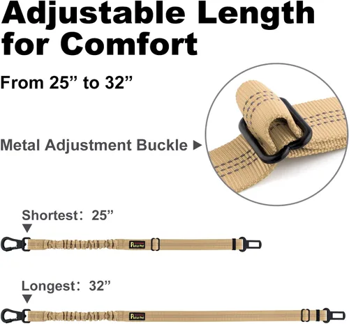 Vista 6 de Plutus Pet Cinturón de seguridad para perro para el coche, arnés de coche ajustable para perros con clip de mosquetón, cinturón de seguridad Beige