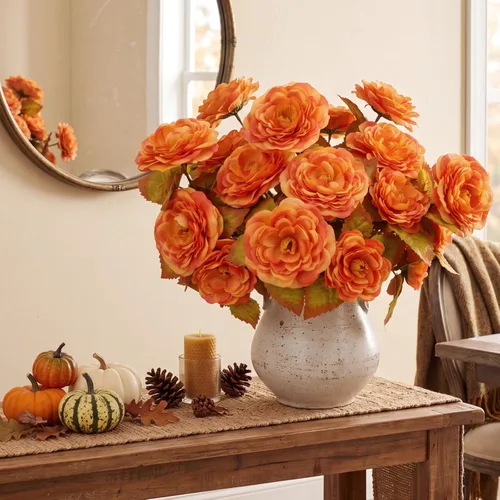 Vista 9 de Thiccywoov 8 Bundles Orange Artificial Flowers 40 Heads Fall Camellia