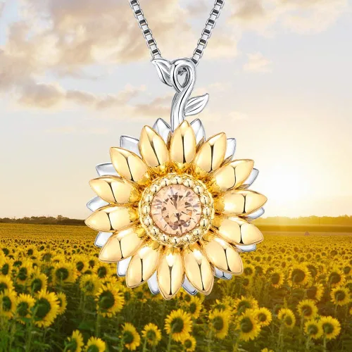 Vista 5 de Collar con colgante de girasol giratorio dorado para mujer, plata de ley S925 You Are My Sunshine Jewelry con circonita cúbica 5A