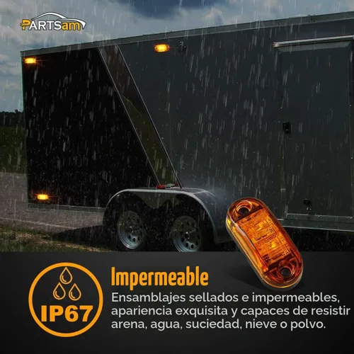Vista 6 de Partsam 4 piezas de 2.5 pulgadas de lente ámbar ovalada, 2 diodos LED para luz lateral de gálibo de camión y remolque