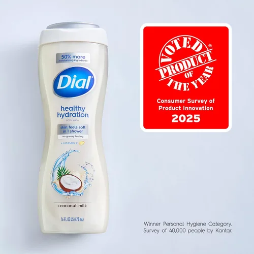 Vista 4 de Dial Gel de Ducha, Hidratación Saludable, Leche de Coco + Vitamina E, 16 onzas líquidas (Paquete de 4), Suave, Deja la Piel Suave en 1 Ducha