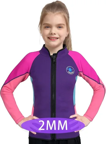 Vista 5 de Traje de neopreno para niños y niñas, 0.079 pulgadas, 0.118 pulgadas, manga larga, cremallera frontal, chaqueta térmica para mantener el calor