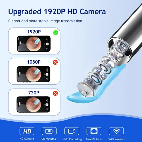 Vista 2 de Herramienta de eliminación de cera de oídos, limpiador de oídos con cámara HD 1920, kit de cámara visual inalámbrica con 6 luces LED, limpieza