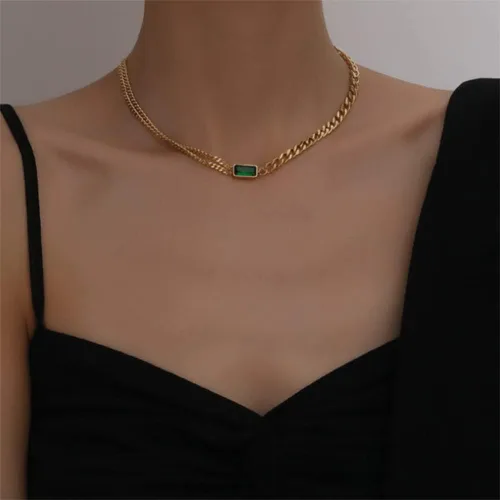 Vista 7 de tenghong2021 Retro verde pequeño cuadrado circón collar pulsera pendientes conjunto femenino aleación tendencia a juego joyería dama niña boda