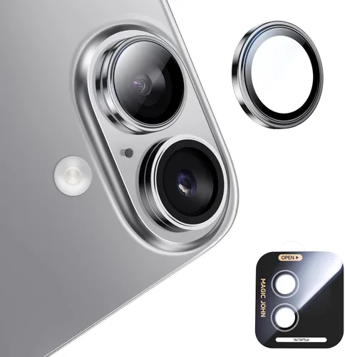 Vista 7 de MAGIC JOHN Protector de lente de cámara para iPhone 16Plus/16 [kit de alineación y ajuste perfecto invisible 1:1] Vidrio templado aeroespacial 9H