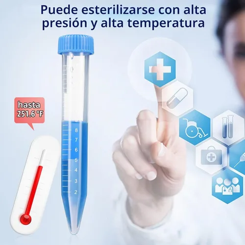 Vista 2 de Konohan Tubos de centrífuga cónicos, tubos de prueba estériles de plástico con tapas de rosca, contenedor cónico de polipropileno con marcas