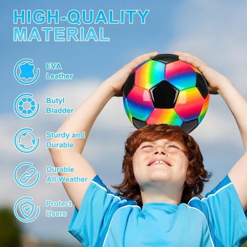 Vista 5 de Retisee Balón de fútbol de arcoíris con inflador, tamaño oficial, para interiores y exteriores, suave, inflable, para niños, adolescentes y adultos
