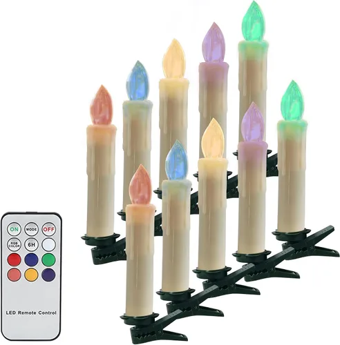 Vista 17 de Velas LED sin llama, 6 velas cónicas blancas con control remoto para decoración de bodas, 4 pulgadas
