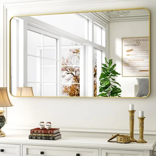 Vista 16 de Espejo de baño negro de 30"x22" - Espejo moderno para pared con esquinas redondeadas, espejos de baño para tocador, espejo enmarcado de aleación