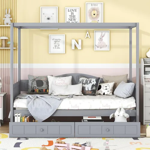 Vista 33 de VilroCaz Cama moderna de plataforma con dosel de tamaño Queen con cabecera capitoné de canal de tapicería, base de cama de metal con 4 carteles