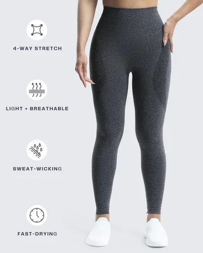 Vista 4 de Aoxjox - Leggings de entrenamiento sin costuras para mujer, con contorno de sonrisa, cintura alta, pantalones de yoga atléticos, mallas de 26