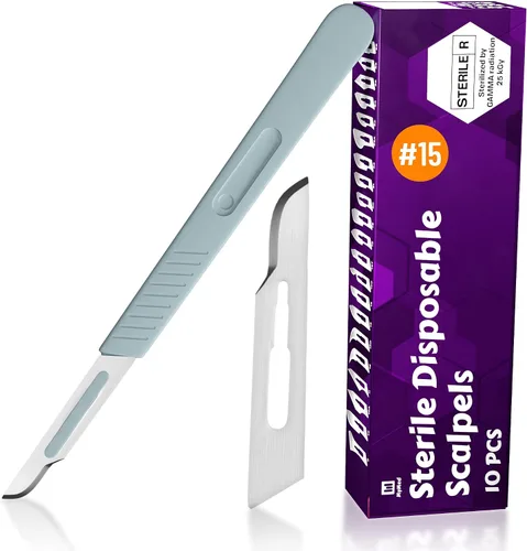 Vista 18 de MyMed Bisturíes desechables Cuchillas afiladas de acero al carbono #10 Bolsas individuales estériles para dermaplaining, podología