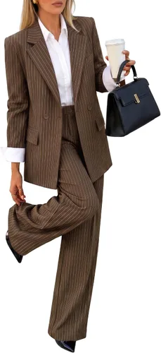 Vista 12 de ZESICA Conjunto de traje de rayas de 2 piezas para mujer, trajes casuales