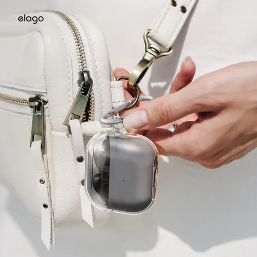 Vista 7 de elago Compatible con Samsung Galaxy Buds 3 Pro y 3 y 3 FE, funda transparente con mosquetón, cubierta de TPU premium, carga inalámbrica, accesorios