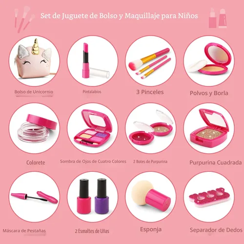 Vista 5 de Kit de maquillaje de simulación para regalo de niña de 3, 4, 5 años Rosa