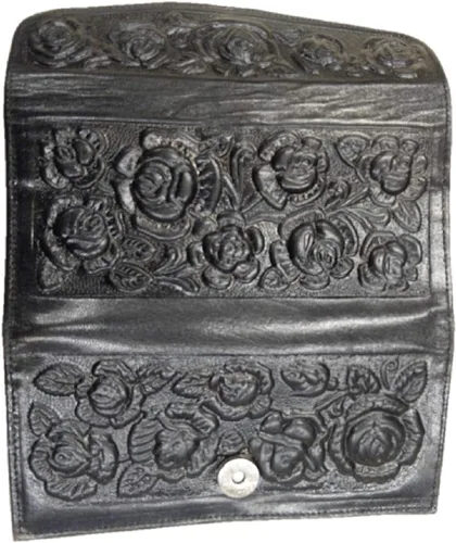 Vista 3 de Sharpshooter Cartera triple de cuero con rosas florecientes occidentales para mujer, Negro -, Billetera triple