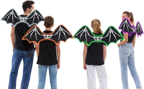 Vista 4 de HSCTEK Alas de murciélago iluminadas (cable EL actualizado) para adultos y niños