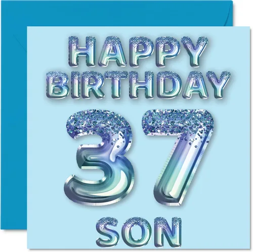 Vista 279 de Stuff4 Tarjeta de primer cumpleaños para niños, globo de fiesta con purpurina azul, tarjetas de feliz cumpleaños para niño de 1 año, nieto, hijo, 57