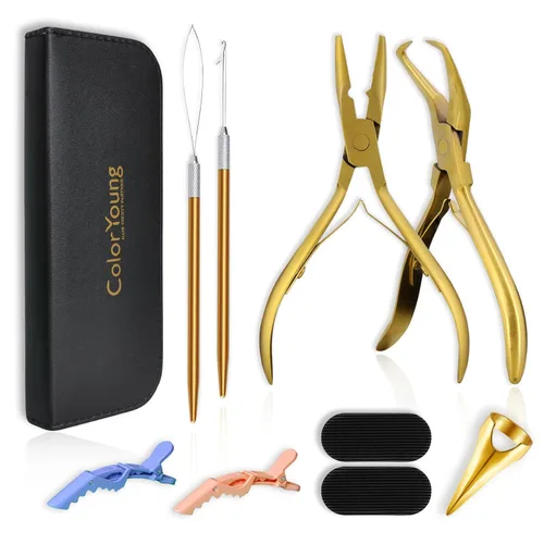 Vista 9 de Herramientas de extensión de cabello, kit de extensiones de cabello microenlaces multifuncionales para extensiones de cabello micro cuentas, kit
