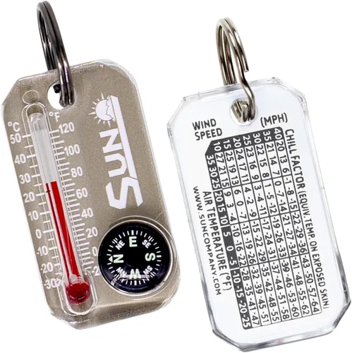 Vista 4 de Sun Company Therm-o-Compass Brújula multifuncional con cremallera y termómetro con tabla de enfriamiento de viento Ideal para camping