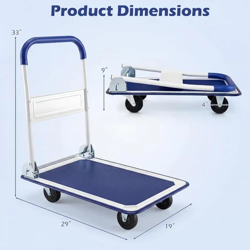 Vista 8 de Goplus Carro plegable de la plataforma 330LBS Rolling Flatbed Cart Hand Platform Truck Push Dolly para cargar