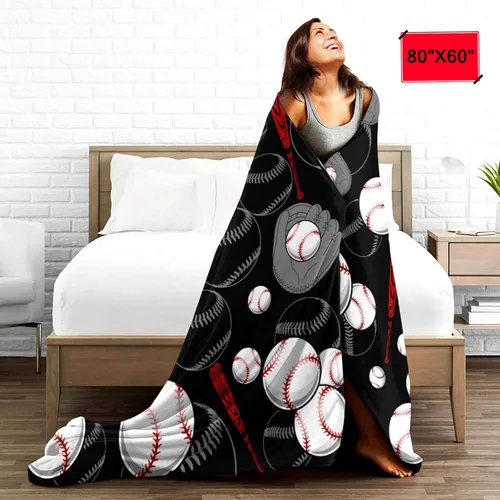 Vista 6 de Manta de fútbol súper suave, ligera y acogedora con impresión 3D de franela de béisbol y baloncesto para fanáticos del deporte, regalos para niños