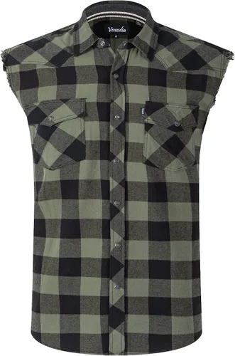 Vista 11 de Camisa casual de franela a cuadros con broches sin mangas con bolsillo para hombre