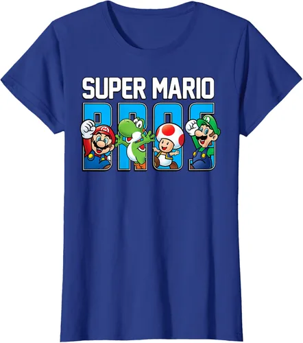 Vista 52 de Super Mario Bros Characters Letter Fill Graphic T-Shirt Camiseta, Negro
