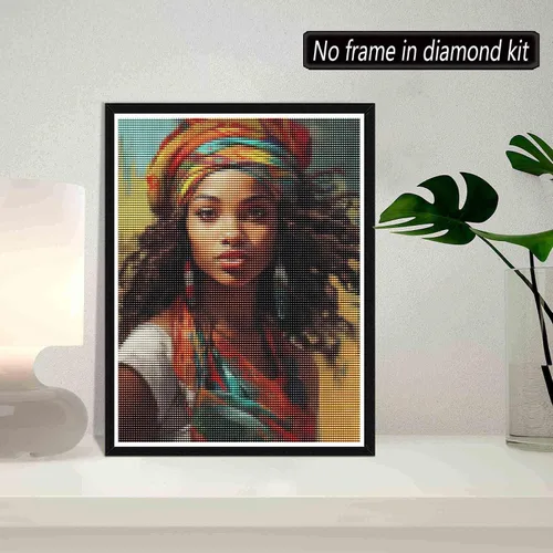 Vista 2 de SKRYUIE Kits de pintura de diamantes para mujer africana 5D, kits de arte de diamantes para adultos afroamericanos, taladro redondo completo, punto