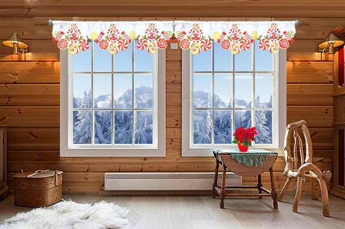 Vista 4 de Cenefa de Cortina de Ventana de Cocina con Bolsillo para Barra Bordada de Bastón de Caramelo de Navidad y Fiestas A 58 × L 14 Pulgadas