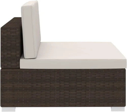 Vista 5 de 3-Piece Modular Patio Sofa Set with Cushions, Brown Synthetic Rattan Rectangular Outdoor Sofa Set for 3, Powder-Coated Steel Frame