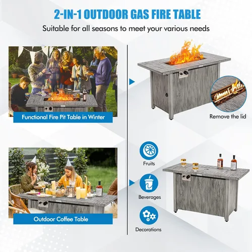Vista 7 de Tangkula Patiojoy - Mesa de fuego de propano de 43 pulgadas, mesa de fuego de gas para exteriores de 50,000 BTU con mesa de grano de madera